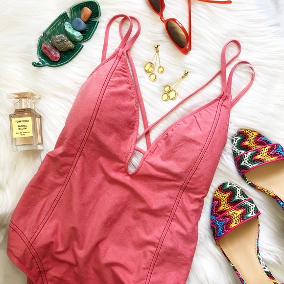 Lucky Brand Other - Rosy Pink Faux Suede Seamed Strappy Back One Piece